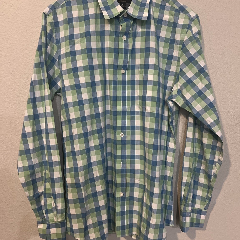 Banana Republic Mens Slim Fit L/S Button Dress Shirt LARGE BLUE Plaid